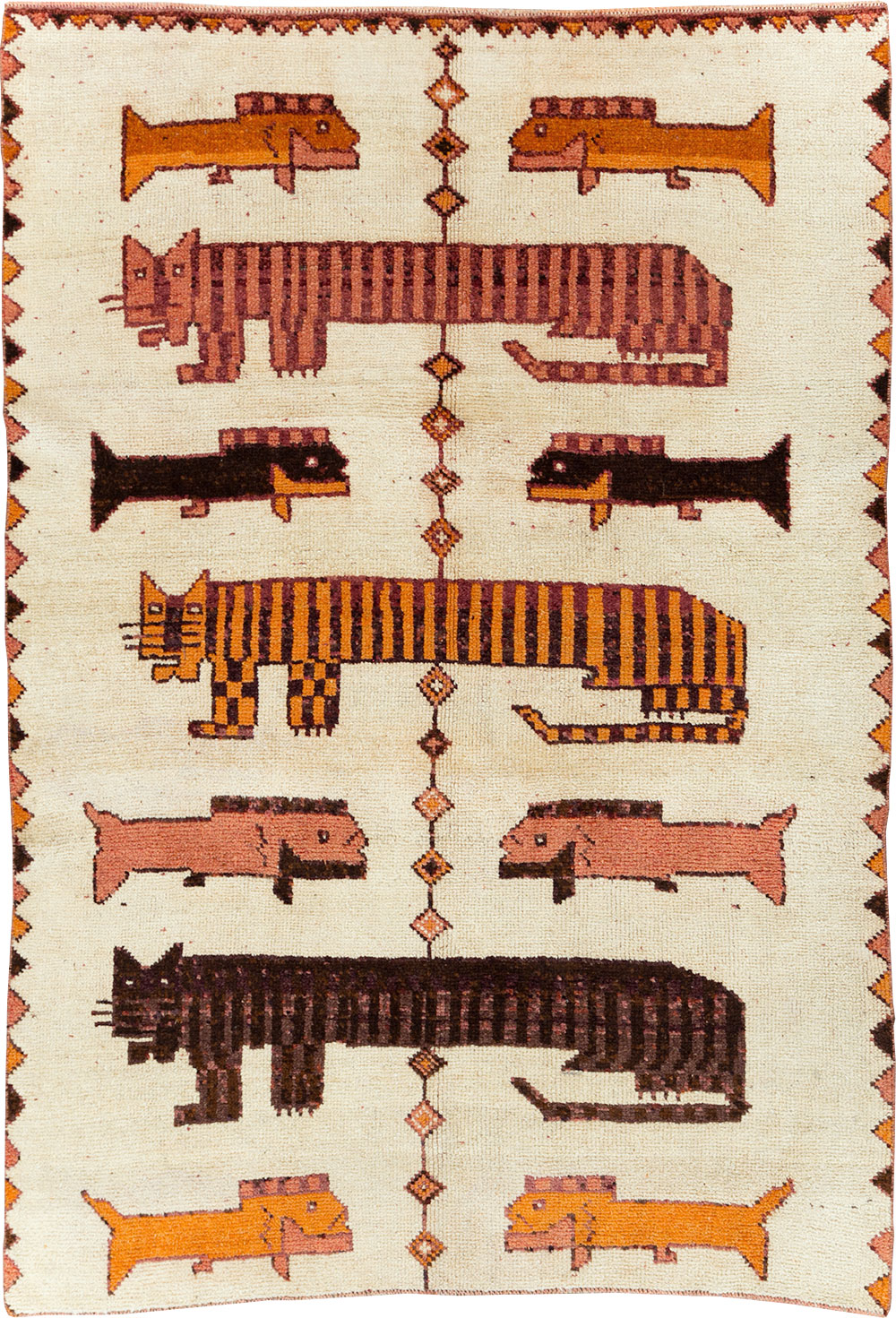 Vintage Persian Bakhtiari Pictorial Accent Rug (Pair: 1 of 2), No.29752 - Staging