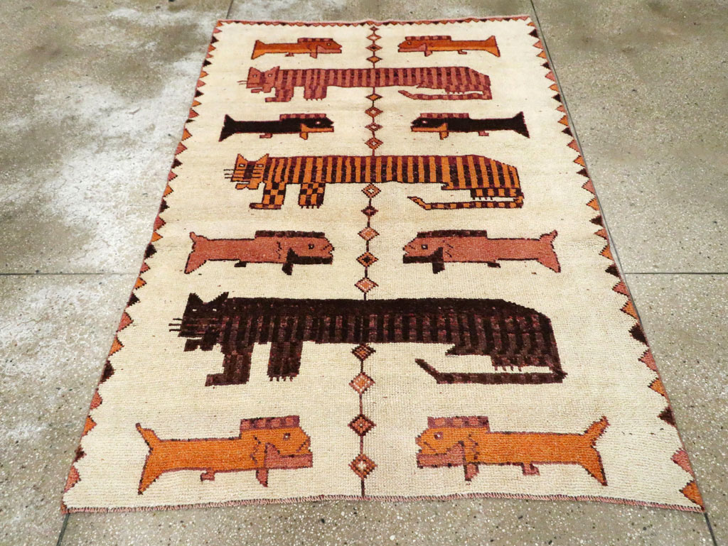 Vintage Persian Bakhtiari Pictorial Accent Rug (Pair: 1 of 2), No.29752 - Staging