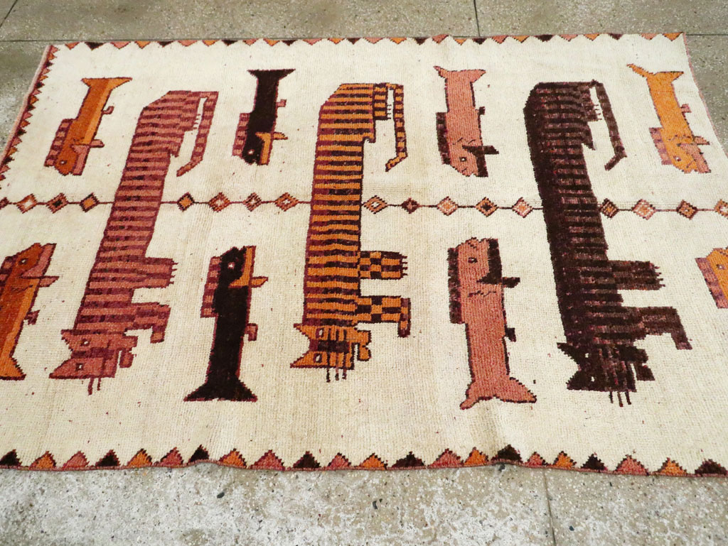 Vintage Persian Bakhtiari Pictorial Accent Rug (Pair: 1 of 2), No.29752 - Staging