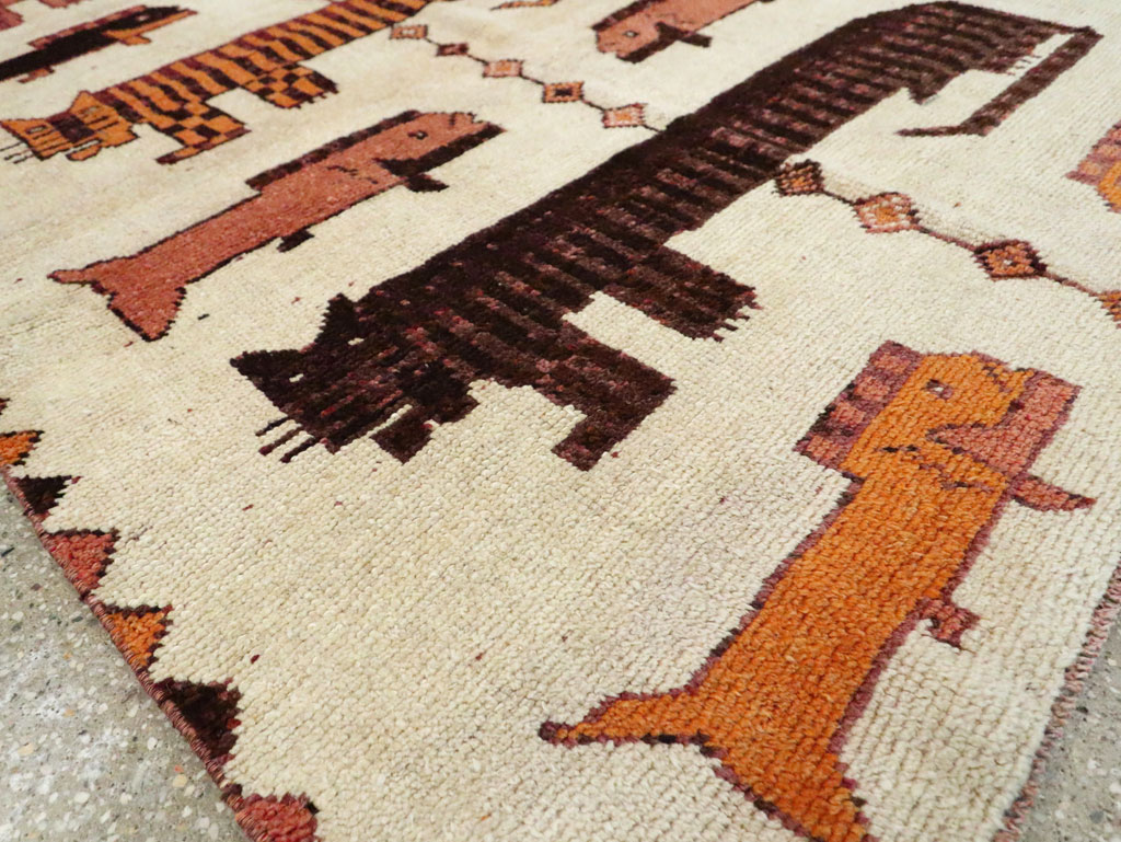 Vintage Persian Bakhtiari Pictorial Accent Rug (Pair: 1 of 2), No.29752 - Staging