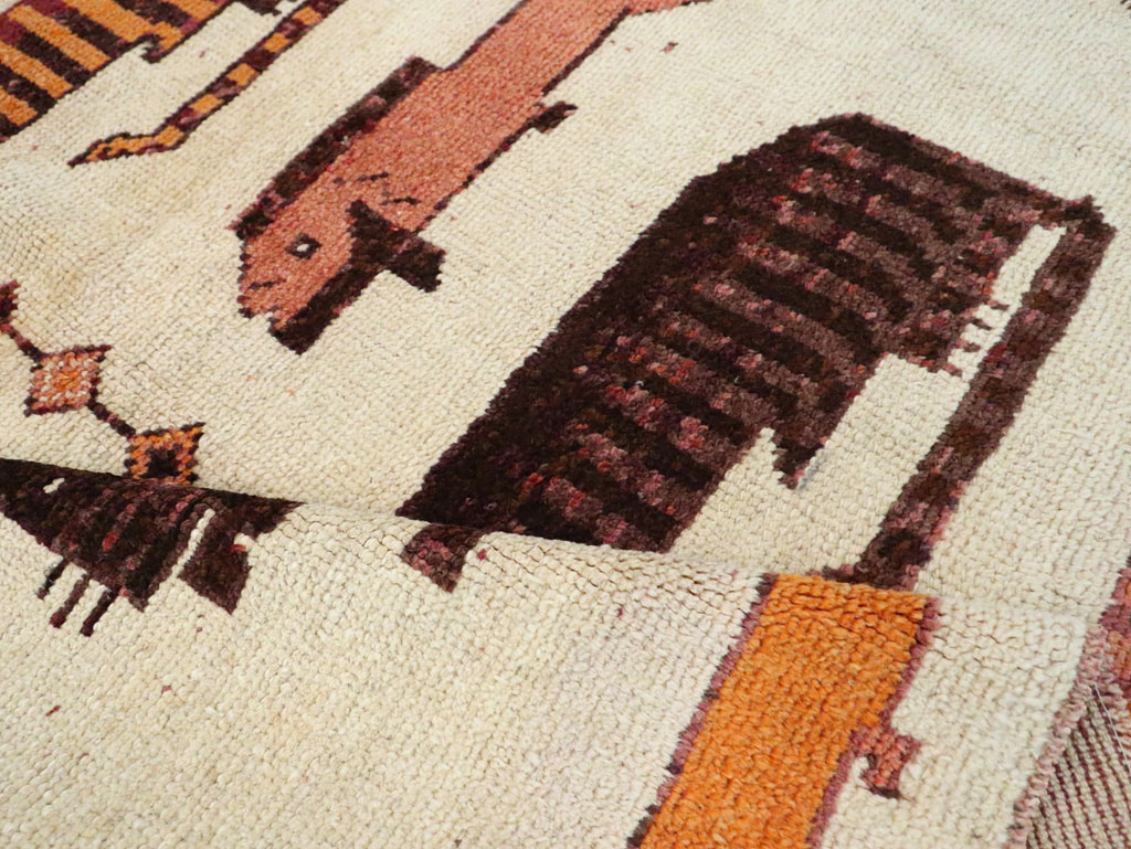 Vintage Persian Bakhtiari Pictorial Accent Rug (Pair: 1 of 2), No.29752 - Staging