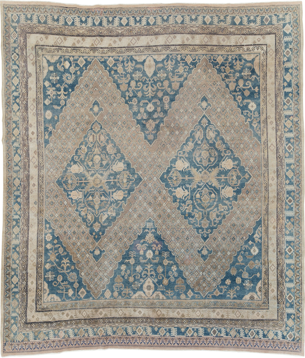 Antique East Turkestan Khotan Square Room Size Carpet, No.29762 - Staging