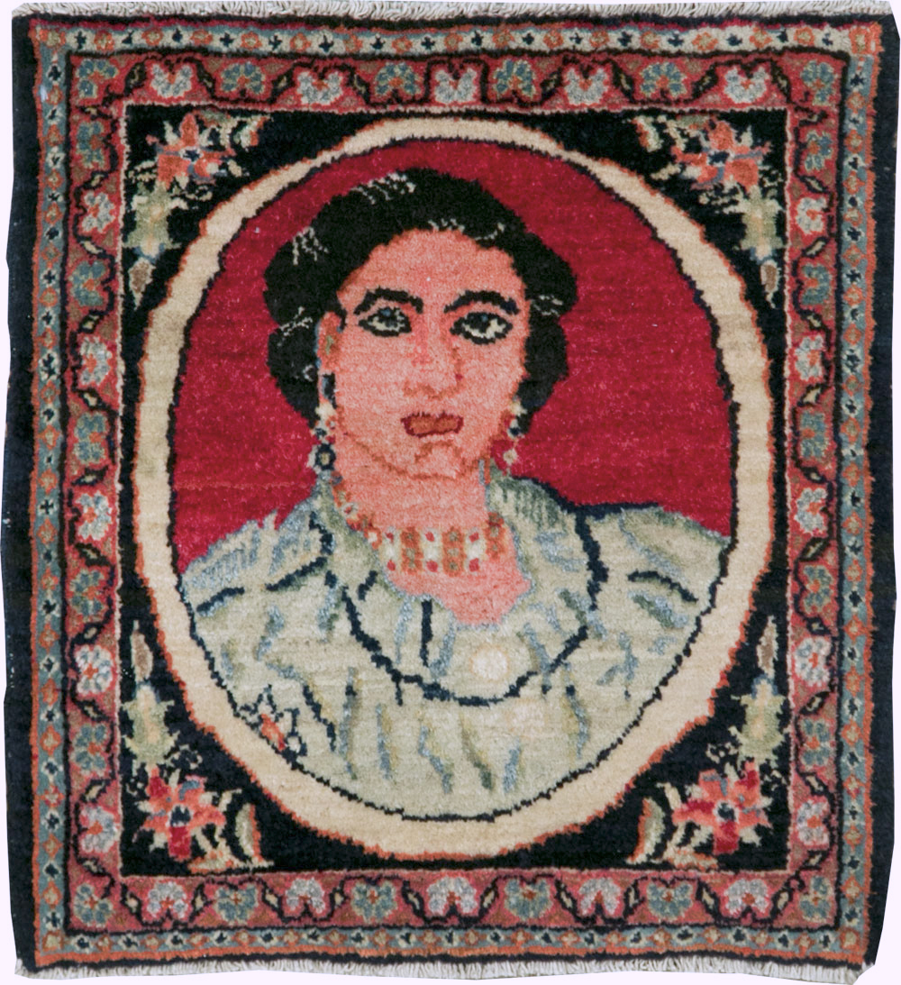 Vintage Persian Tabriz Pictorial Throw Rug, No.29766 - Staging