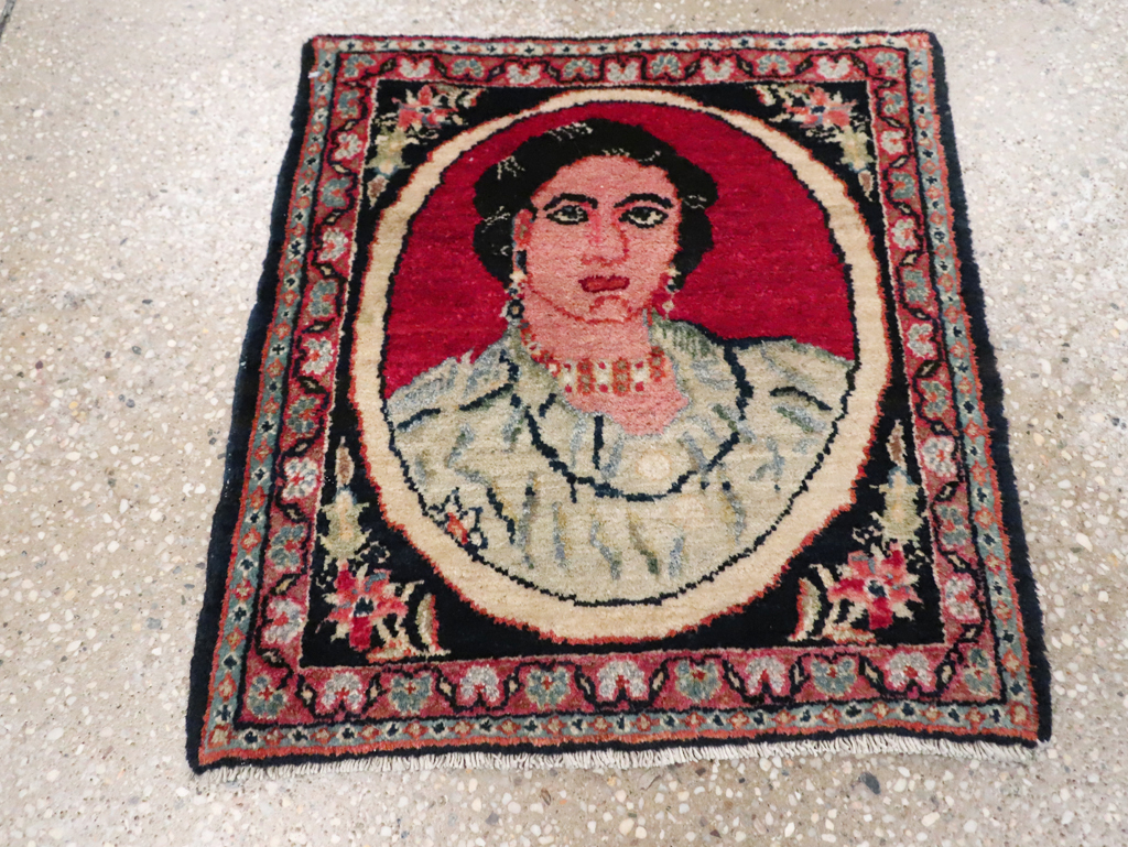 Vintage Persian Tabriz Pictorial Throw Rug, No.29766 - Staging