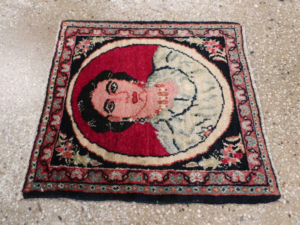 Vintage Persian Tabriz Pictorial Throw Rug, No.29766 - Staging