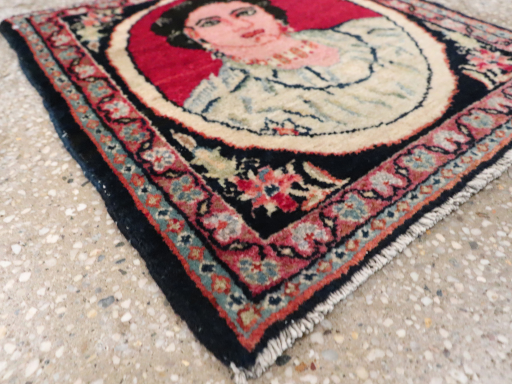 Vintage Persian Tabriz Pictorial Throw Rug, No.29766 - Staging