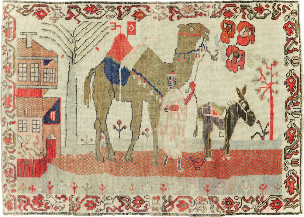 Vintage Turkish Anatolian Pictorial Throw Rug, No.29767 - Staging