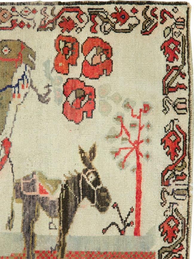 Vintage Turkish Anatolian Pictorial Throw Rug, No.29767 - Staging