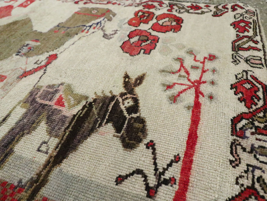 Vintage Turkish Anatolian Pictorial Throw Rug, No.29767 - Staging