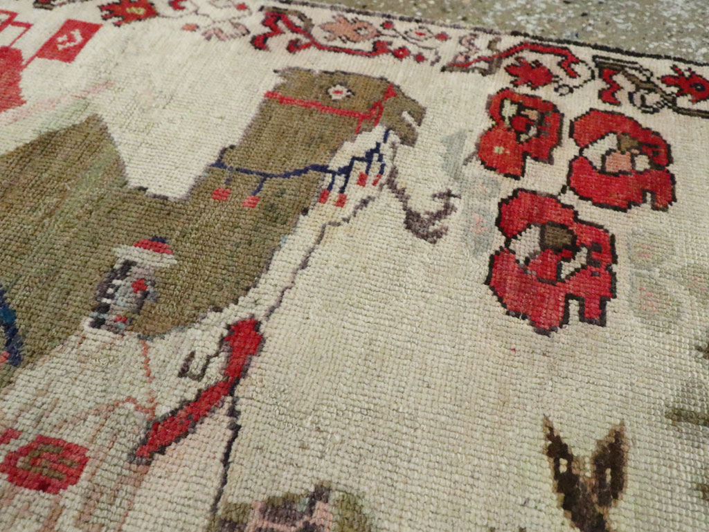Vintage Turkish Anatolian Pictorial Throw Rug, No.29767 - Staging