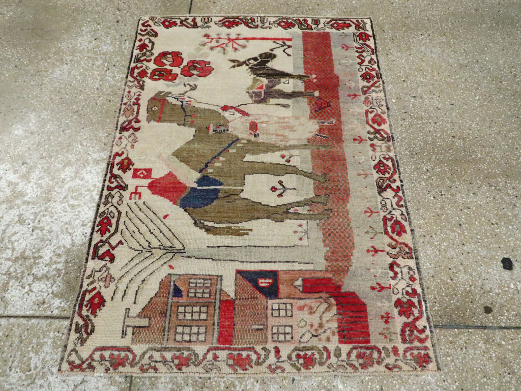 Vintage Turkish Anatolian Pictorial Throw Rug, No.29767 - Staging