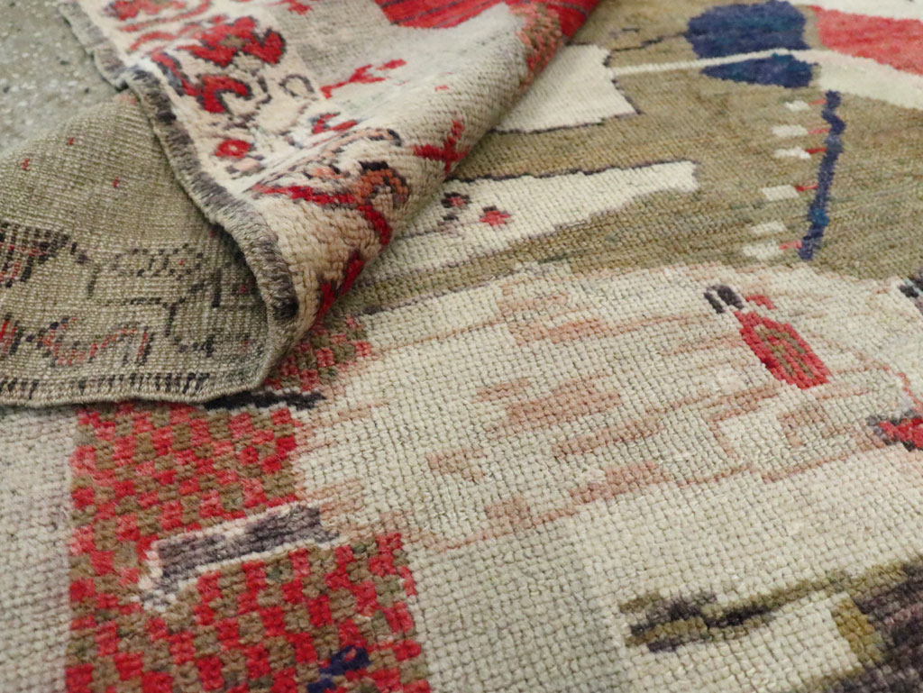 Vintage Turkish Anatolian Pictorial Throw Rug, No.29767 - Staging