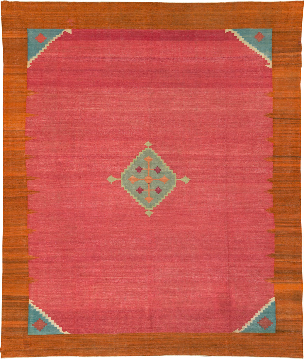 Antique Indian Flatweave Dhurrie Room Size Carpet, No.29772 - Staging