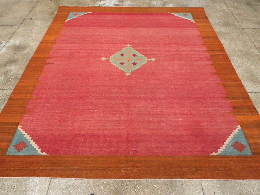 Antique Indian Flatweave Dhurrie Room Size Carpet, No.29772 - Staging