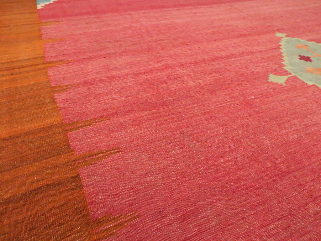 Antique Indian Flatweave Dhurrie Room Size Carpet, No.29772 - Staging