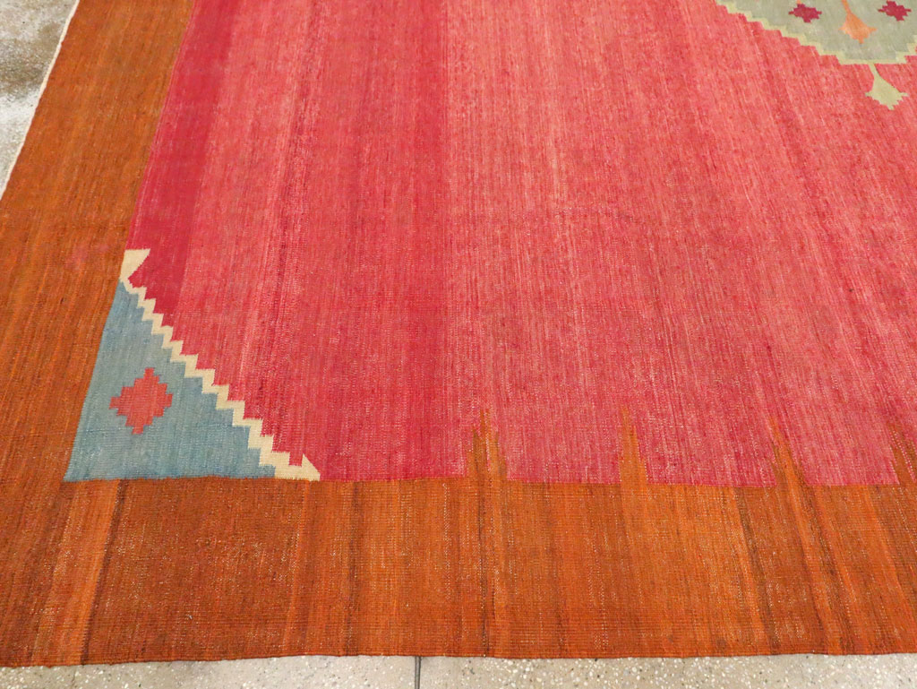Antique Indian Flatweave Dhurrie Room Size Carpet, No.29772 - Staging
