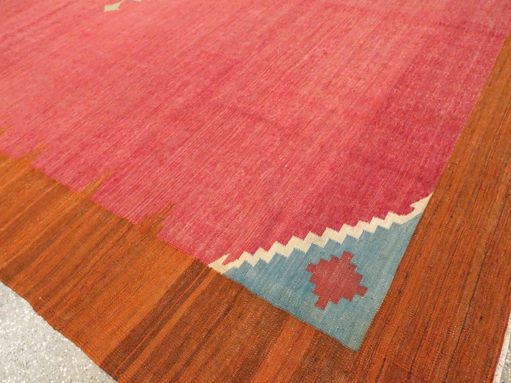 Antique Indian Flatweave Dhurrie Room Size Carpet, No.29772 - Staging