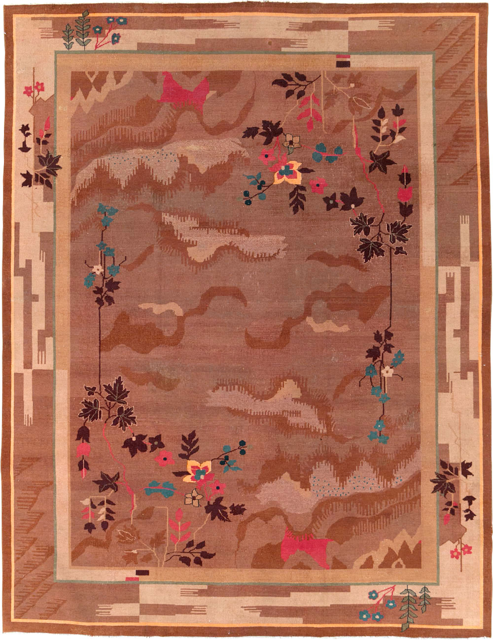 Chinese Art Deco Inspired Vintage Indian Carpet, No.29773 - Staging