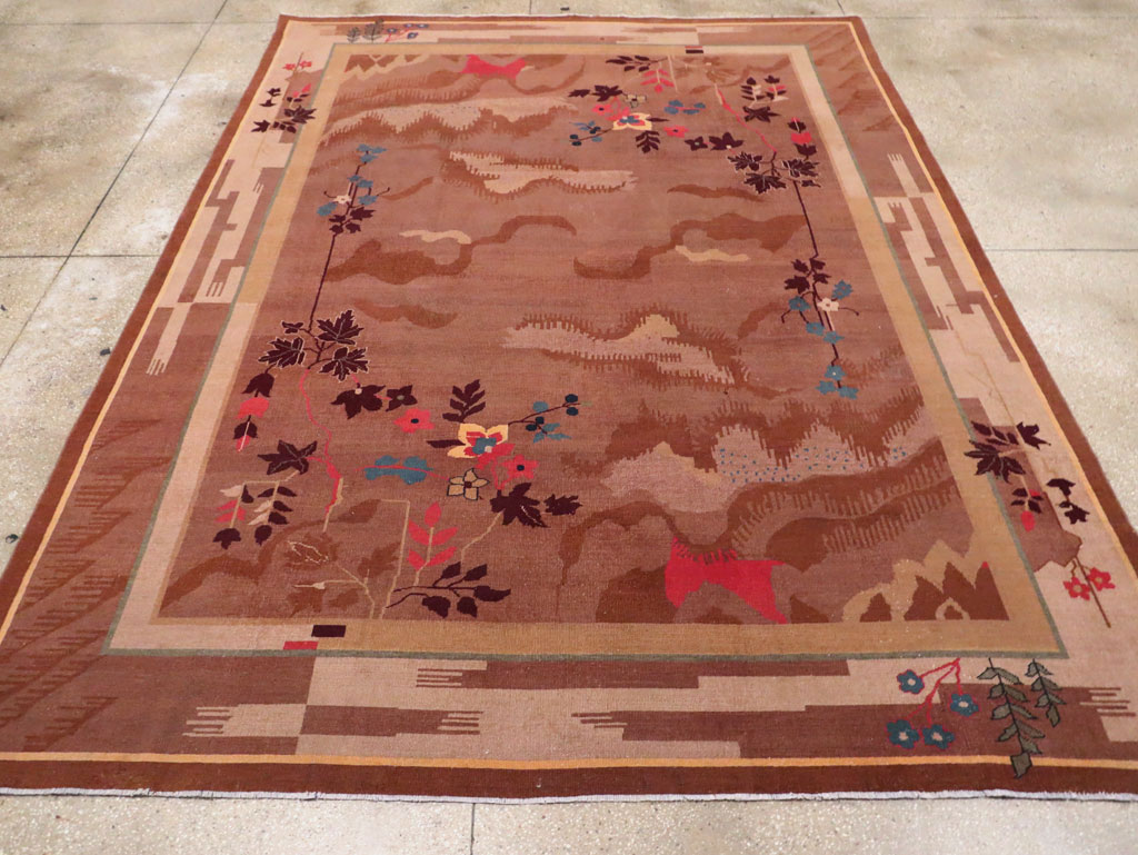 Chinese Art Deco Inspired Vintage Indian Carpet, No.29773 - Staging
