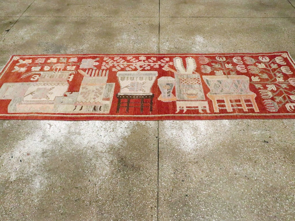 Vintage East Turkestan Pictorial Khotan Runner, No.29780 - Staging