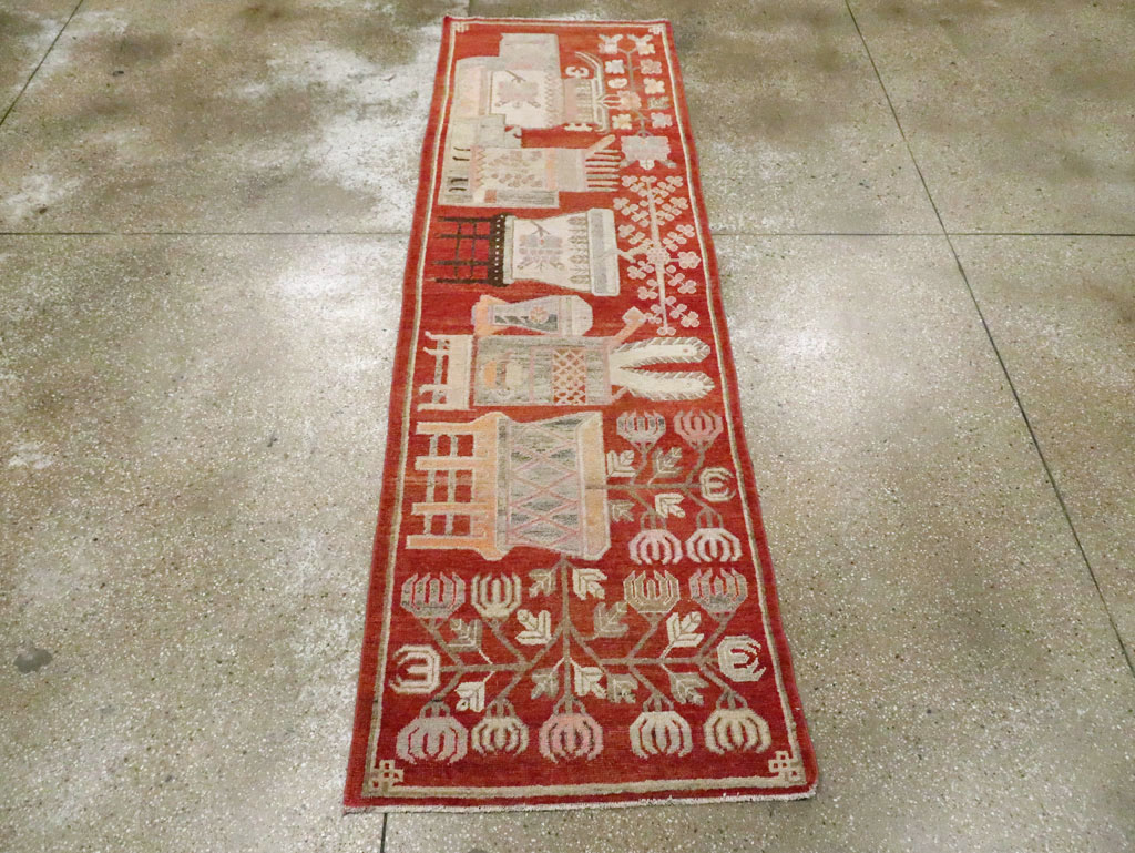 Vintage East Turkestan Pictorial Khotan Runner, No.29780 - Staging