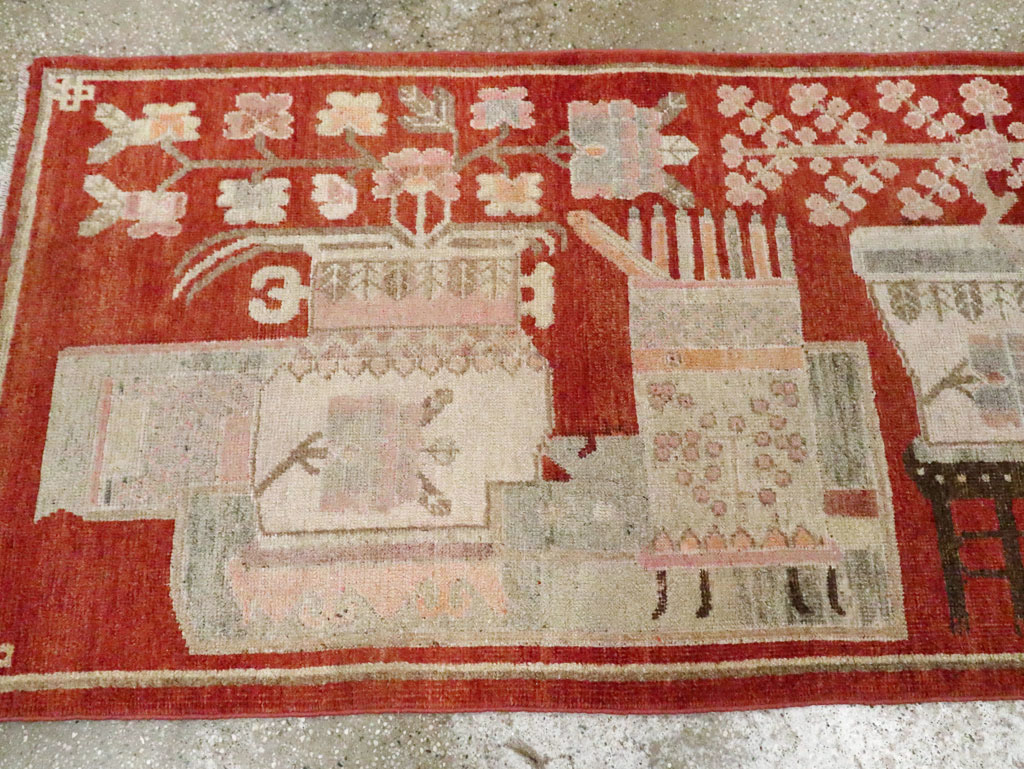 Vintage East Turkestan Pictorial Khotan Runner, No.29780 - Staging