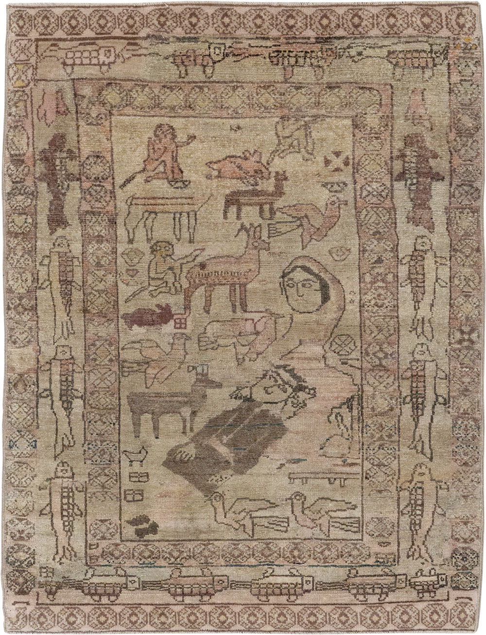 Antique Persian Malayer Pictorial Rug, No.29795 - Staging