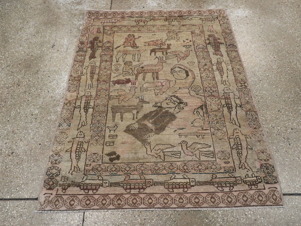 Antique Persian Malayer Pictorial Rug, No.29795 - Staging