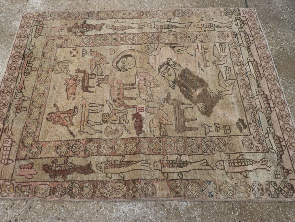 Antique Persian Malayer Pictorial Rug, No.29795 - Staging