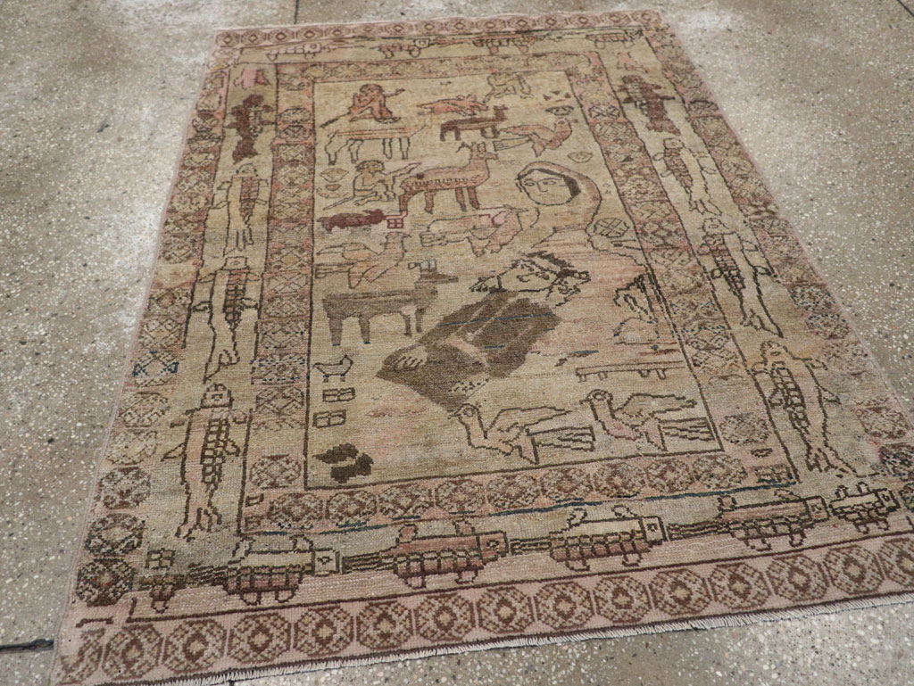 Antique Persian Malayer Pictorial Rug, No.29795 - Staging