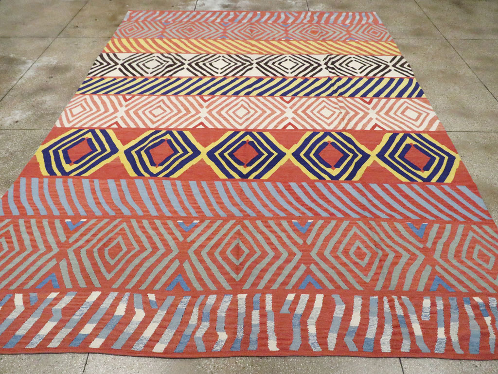 Contemporary Handmade Turkish Flatweave Kilim, No.29815 - Staging