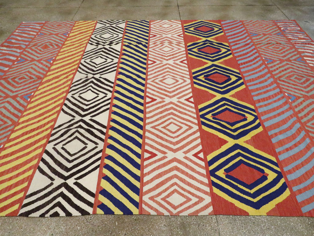 Contemporary Handmade Turkish Flatweave Kilim, No.29815 - Staging