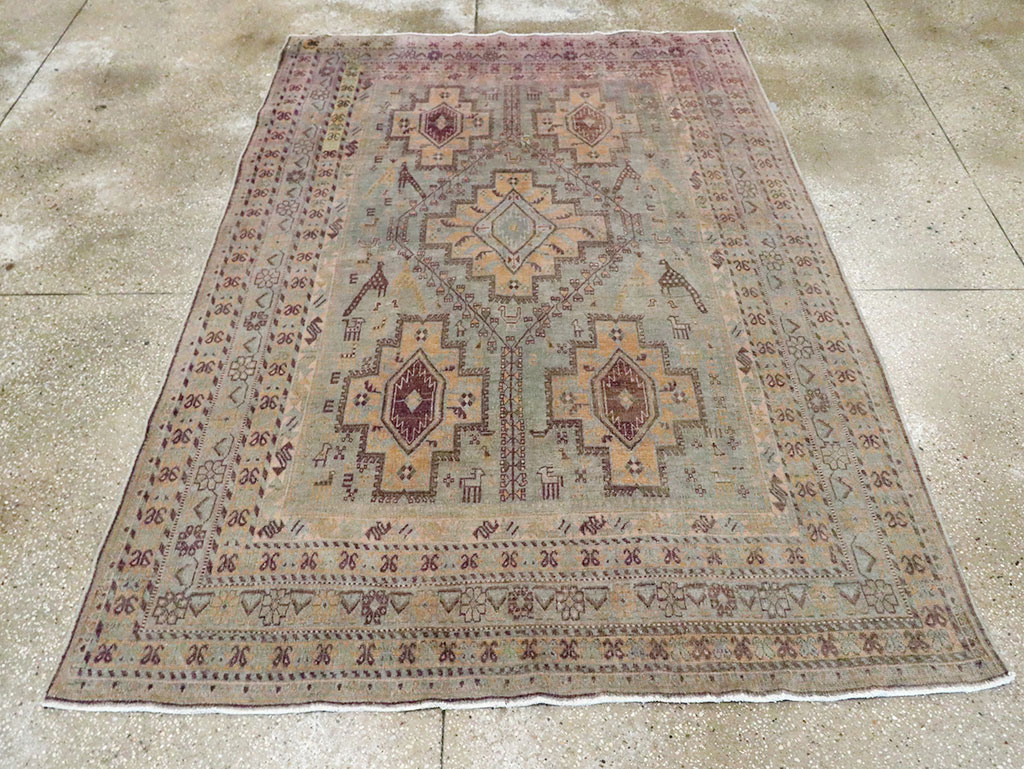 Vintage Persian Afshar Accent Rug, No.29931 - Staging