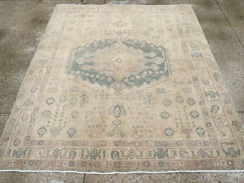 Vintage Persian Shiraz Square Accent Rug, No.30012 - Staging