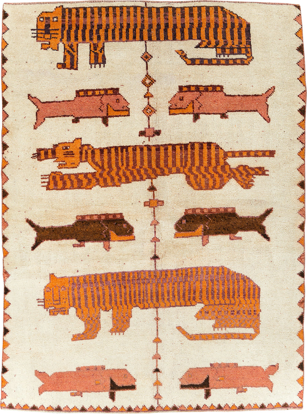 Vintage Persian Bakhtiari Pictorial Accent Rug (Pair: 2 of 2), No.30017 - Staging