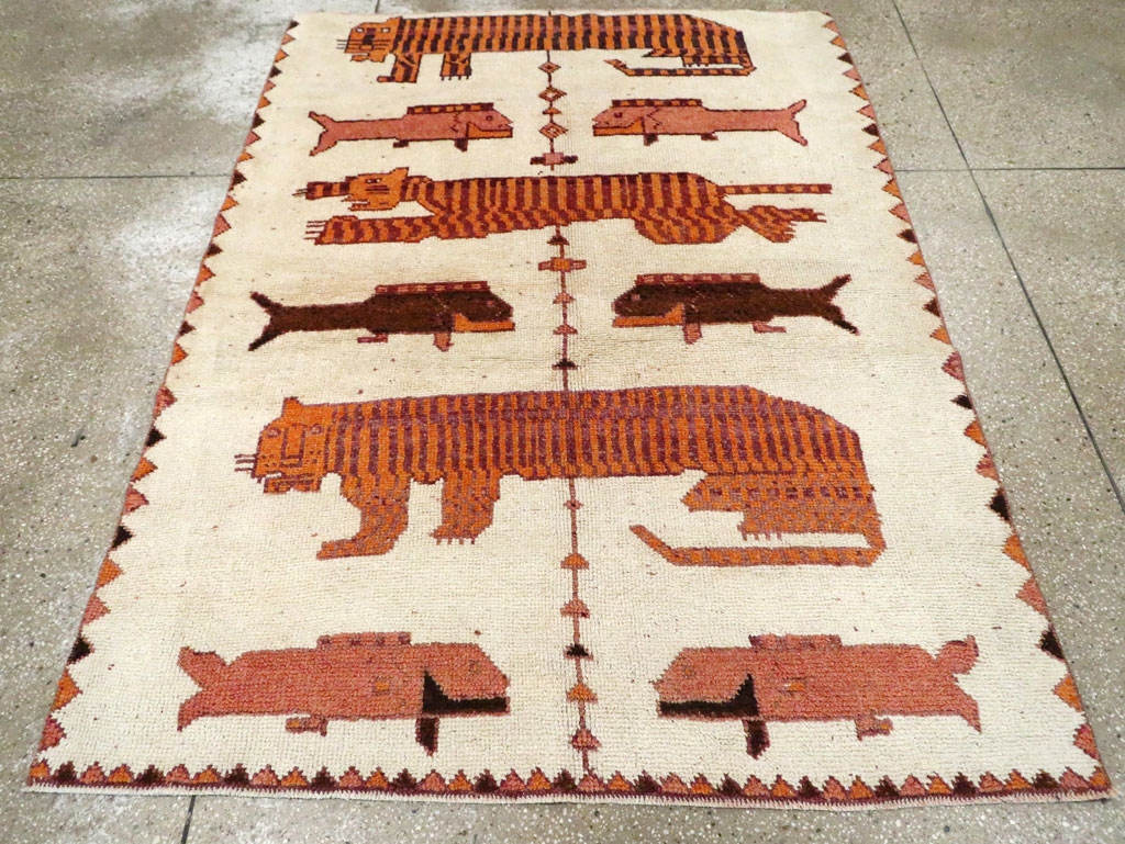 Vintage Persian Bakhtiari Pictorial Accent Rug (Pair: 2 of 2), No.30017 - Staging