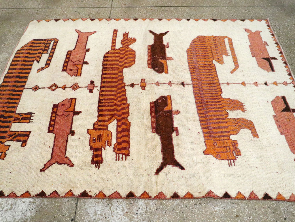 Vintage Persian Bakhtiari Pictorial Accent Rug (Pair: 2 of 2), No.30017 - Staging