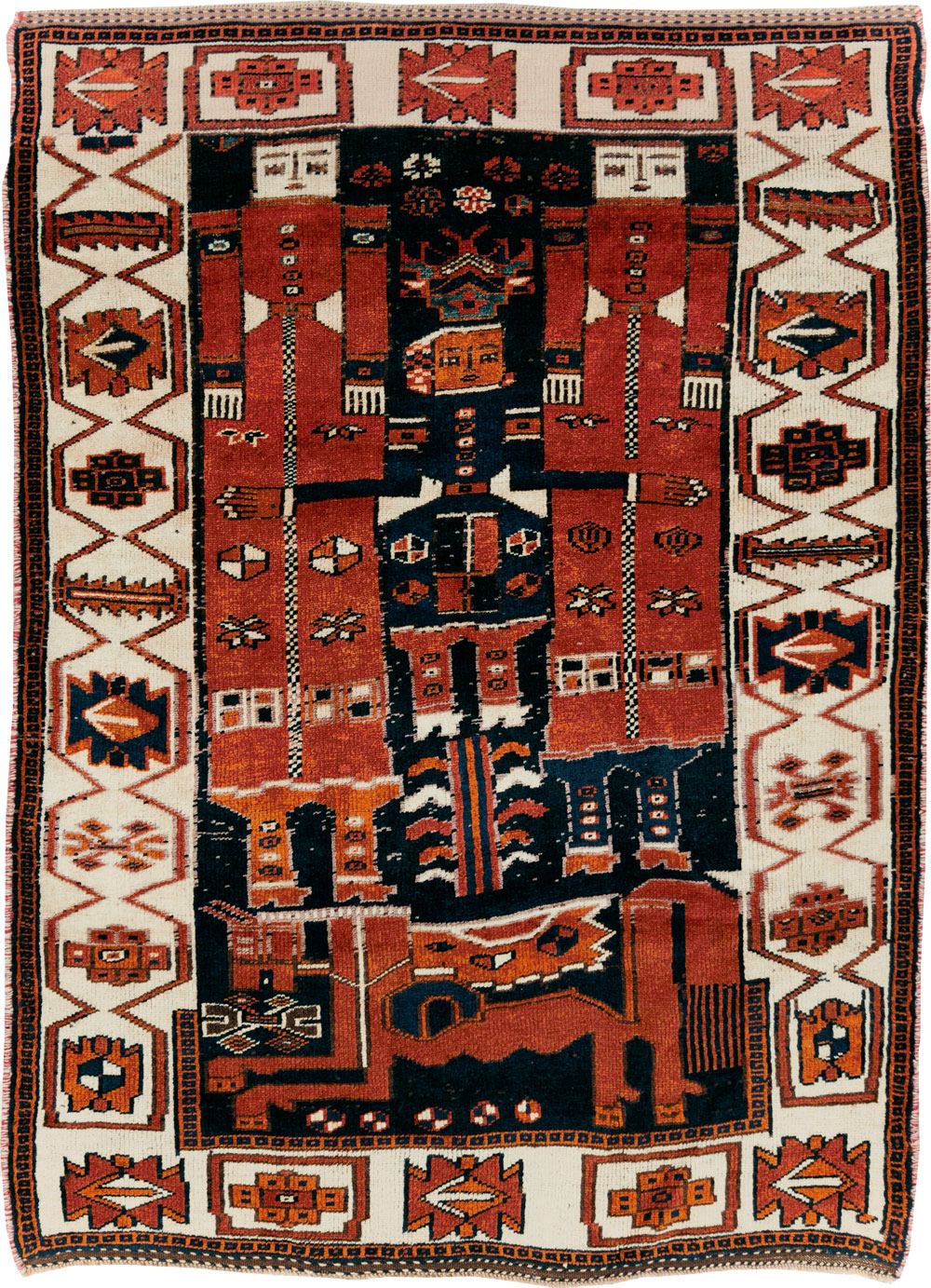 Vintage Persian Pictorial Bakhtiari Rug, No.30028 - Staging