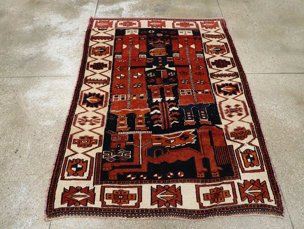 Vintage Persian Pictorial Bakhtiari Rug, No.30028 - Staging