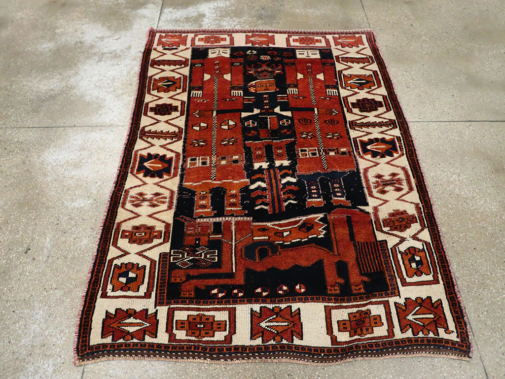 Vintage Persian Pictorial Bakhtiari Rug, No.30028 - Staging