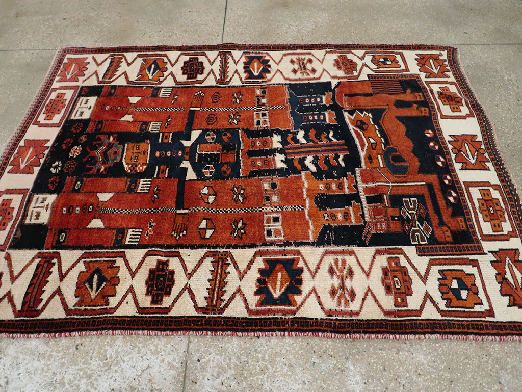 Vintage Persian Pictorial Bakhtiari Rug, No.30028 - Staging