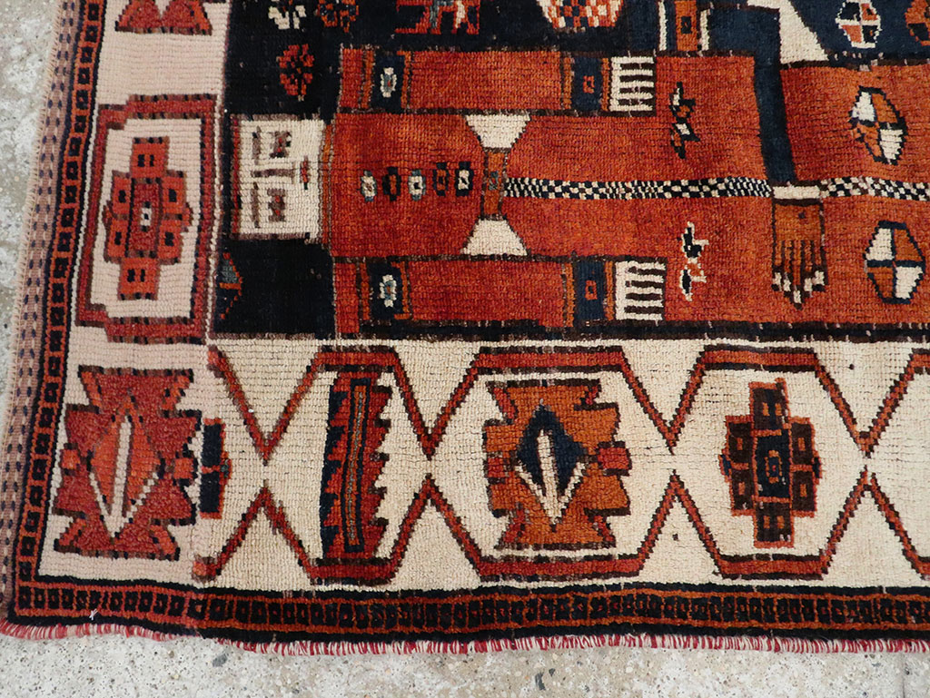 Vintage Persian Pictorial Bakhtiari Rug, No.30028 - Staging