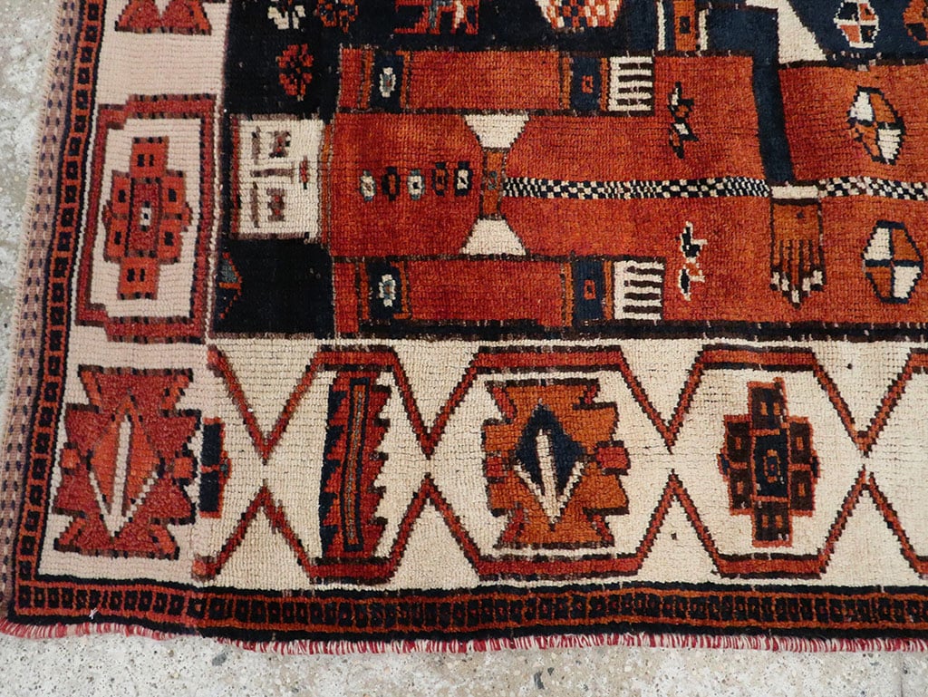 Vintage Persian Pictorial Bakhtiari Rug, No.30028 - Staging