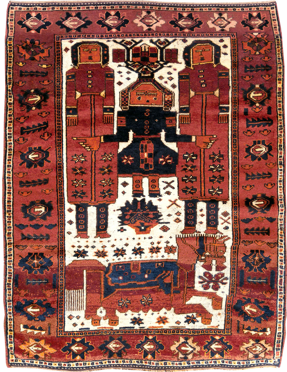 Vintage Persian Pictorial Bakhtiari Rug, No.30029 - Staging
