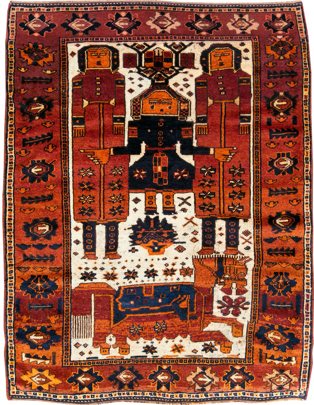Vintage Persian Pictorial Bakhtiari Rug, No.30029 - Staging
