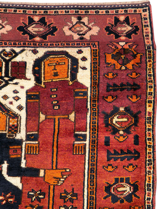 Vintage Persian Pictorial Bakhtiari Rug, No.30029 - Staging