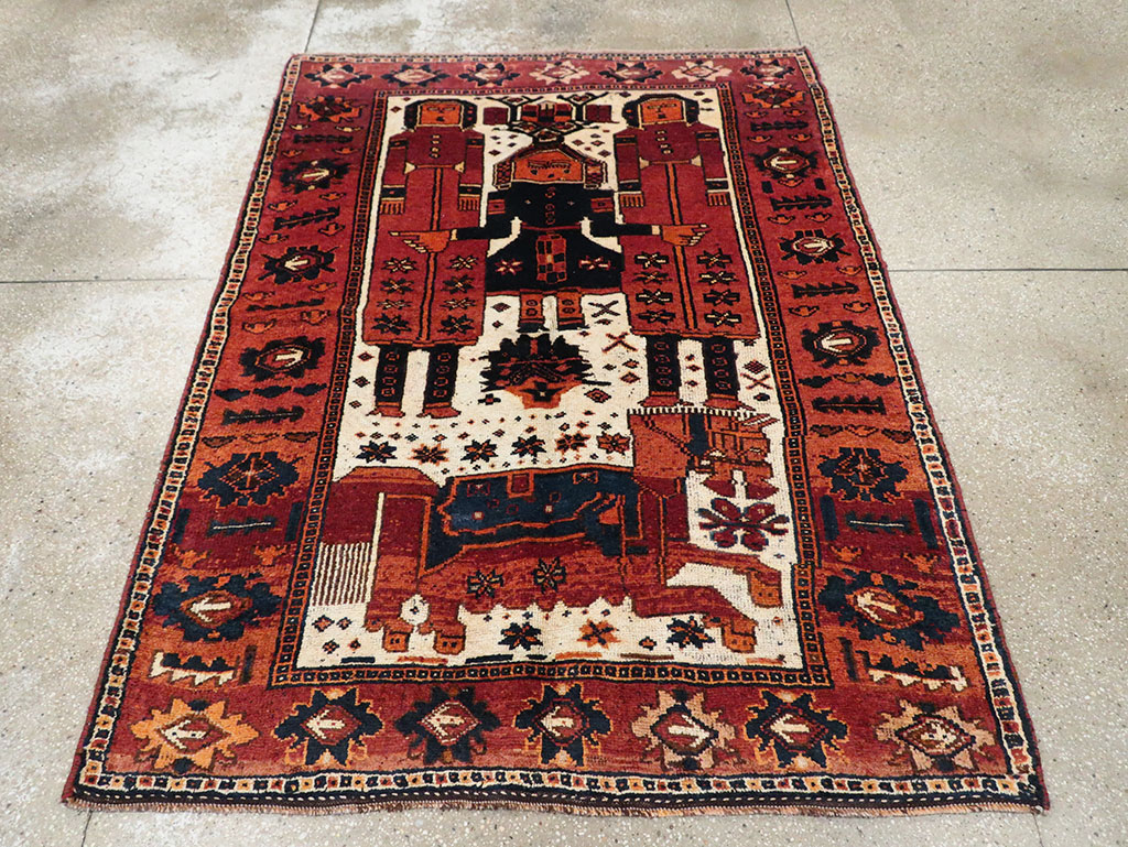 Vintage Persian Pictorial Bakhtiari Rug, No.30029 - Staging