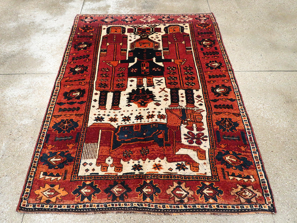 Vintage Persian Pictorial Bakhtiari Rug, No.30029 - Staging