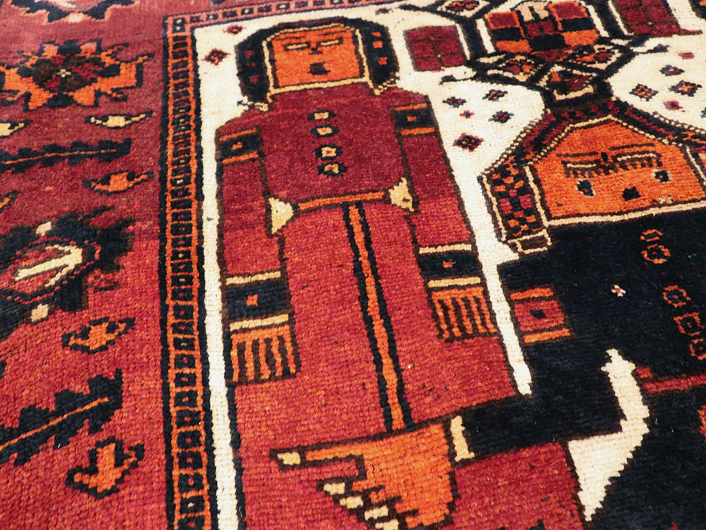 Vintage Persian Pictorial Bakhtiari Rug, No.30029 - Staging
