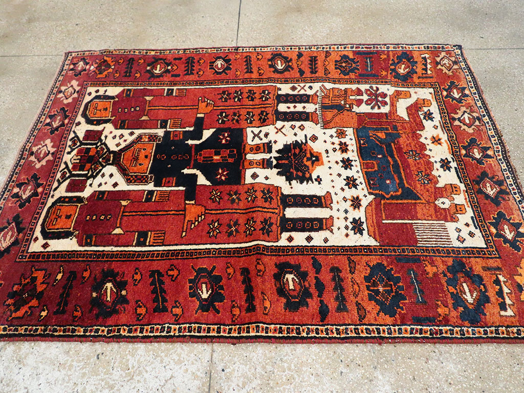 Vintage Persian Pictorial Bakhtiari Rug, No.30029 - Staging